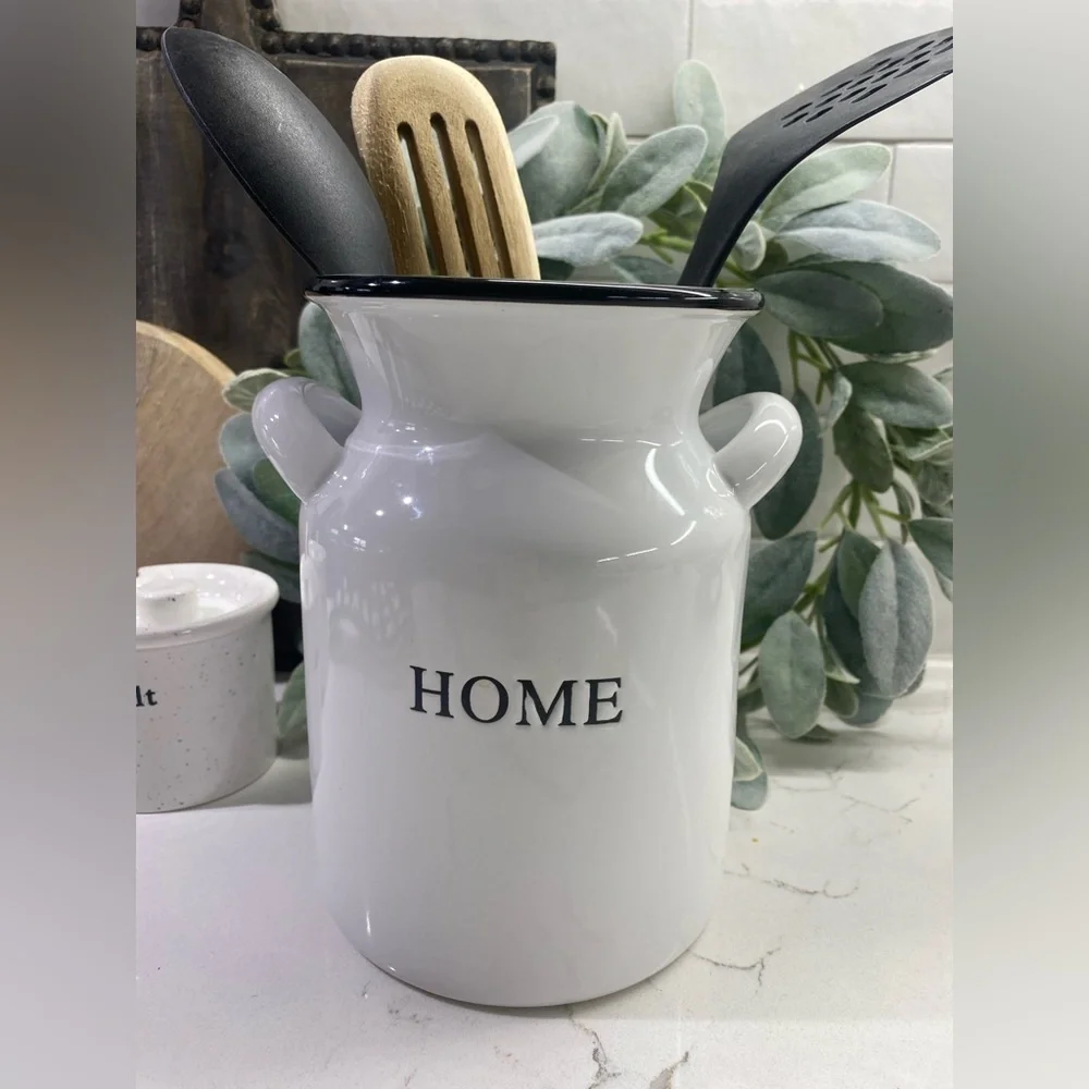 New! Food Network Utensil Crock‎ Farmhouse Black & White